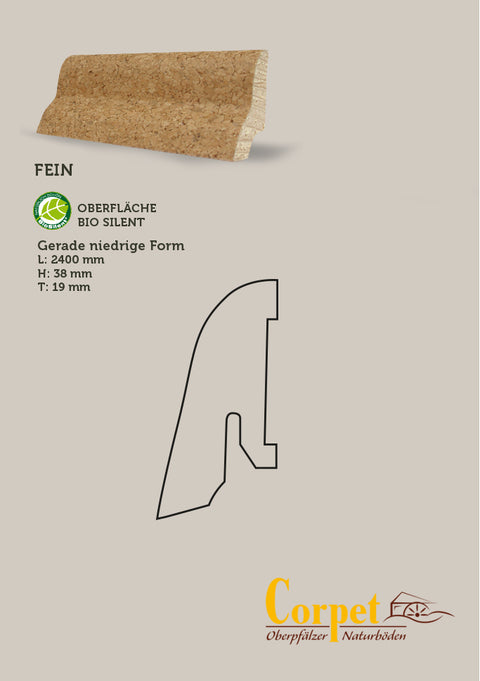 Corpet Cork Holzleiste korkummantelt Struktur fein gerade niedrige Form | B52051 Natur BioSilent Öl