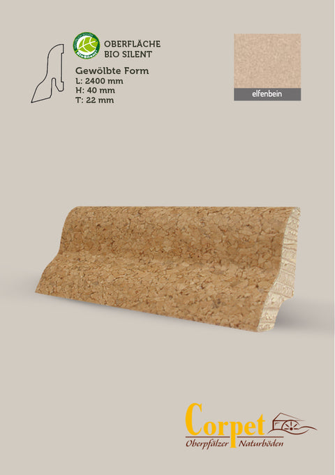 Corpet Cork Holzleiste korkummantelt Struktur fein gewölbte Form | B51000 Elfenbein BioSilent Öl