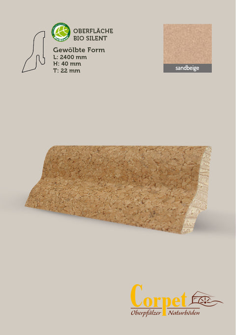 Corpet Cork Holzleiste korkummantelt Struktur fein gewölbte Form | B51000 Sandbeige BioSilent Öl